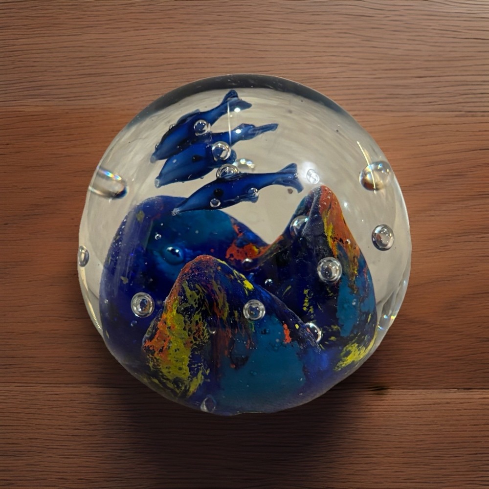 Marano -style art glass paperweight underwater scene fish‎ and coral
